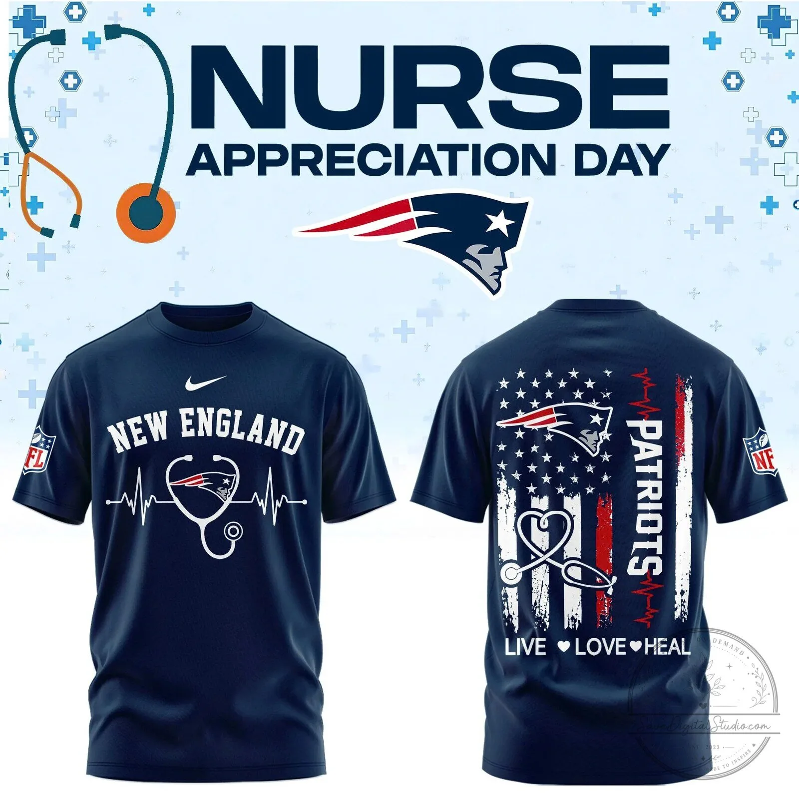 New England Football Patriots Nurse Appreciation Day T-Shirt 3 New England Football Patriots Nurse Appreciation Day T-Shirt