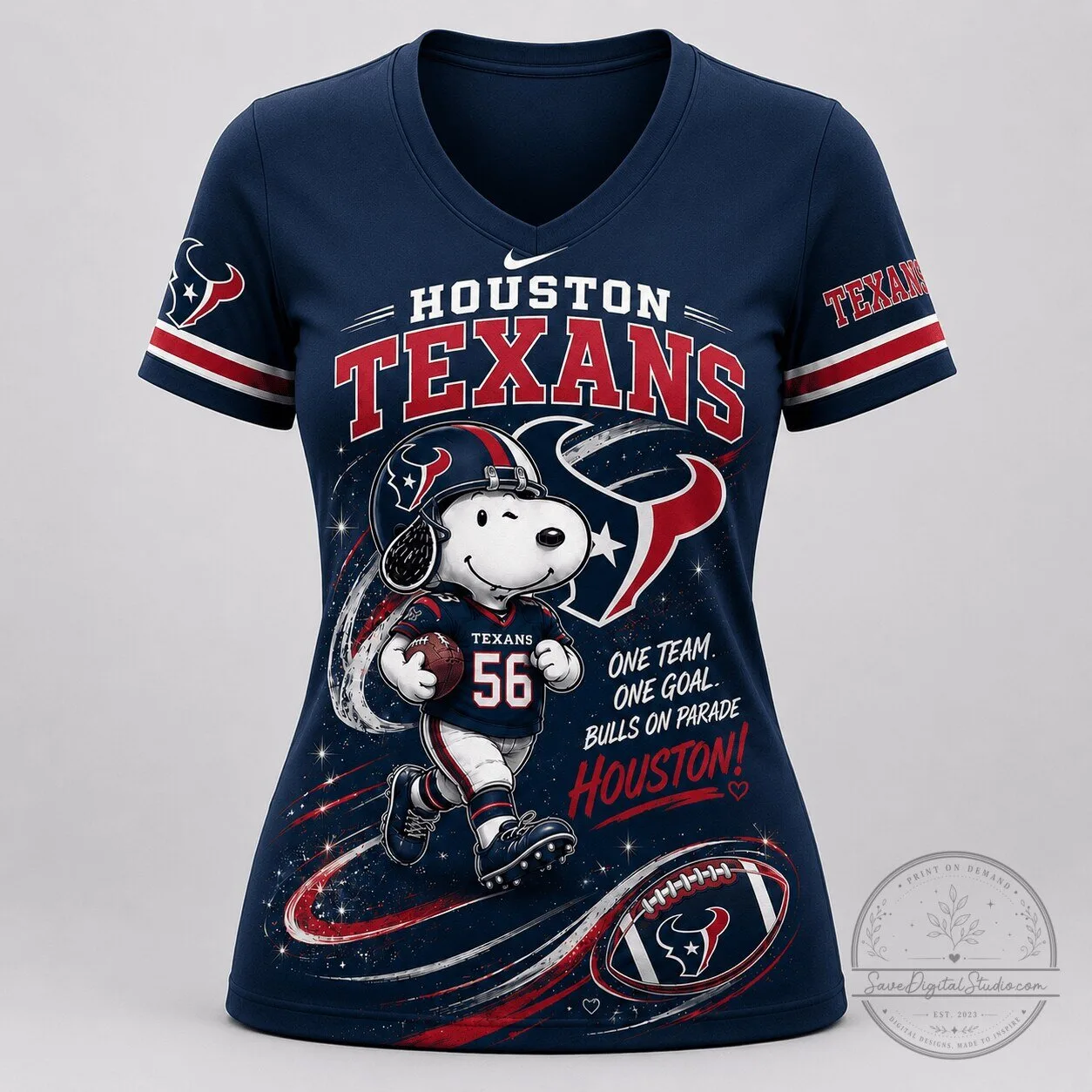 Houston Texans Football Snoopy Fan Pride V-Neck T-Shirt