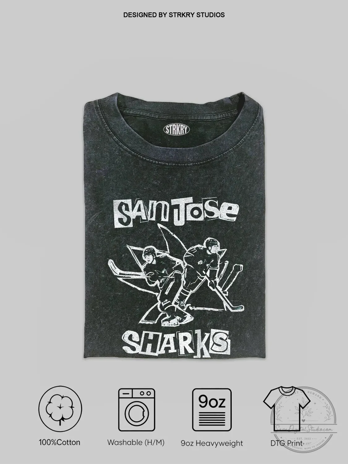 San Jose Sharks Hockey Team Vintage Style Black Washed T-Shirt 1 San Jose Sharks Hockey Team Vintage Style Black Washed T-Shirt