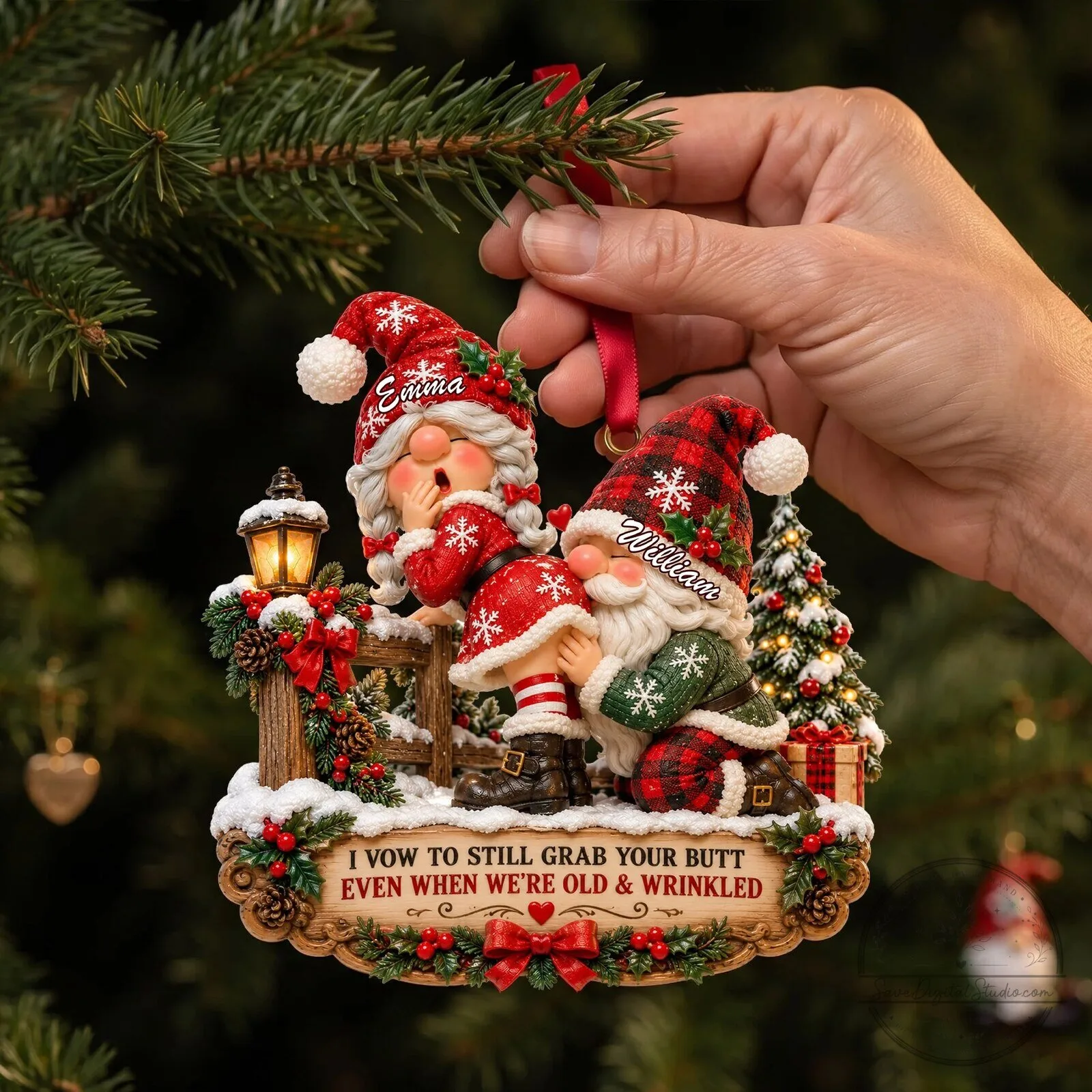 Personalized Gnome Couple Christmas Tree Ornament for Couples