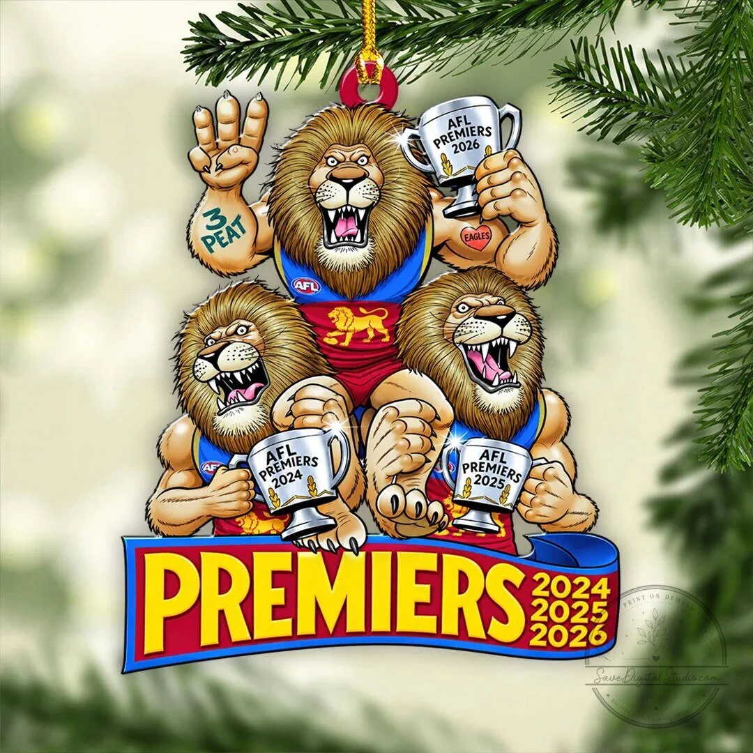 Brisbane Lions AFL Premiers 2024 2025 2026 Christmas Tree Acrylic Ornament