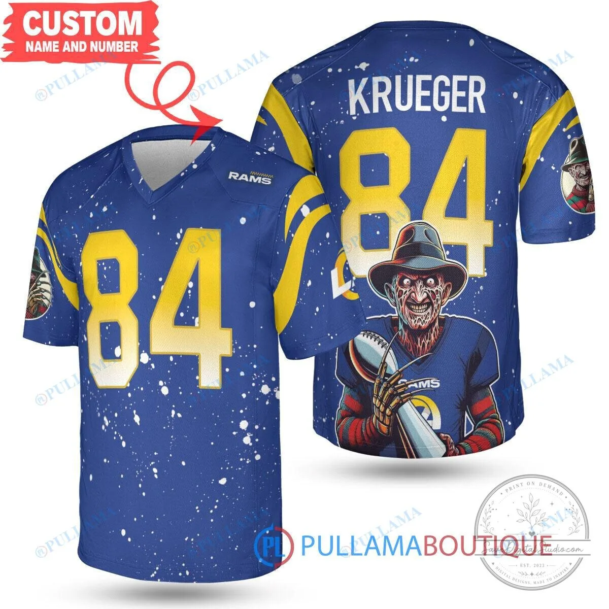 Freddy Krueger Los Angeles Rams Football Jersey with Custom Name and Number 1 Freddy Krueger Los Angeles Rams Football Jersey with Custom Name and Number
