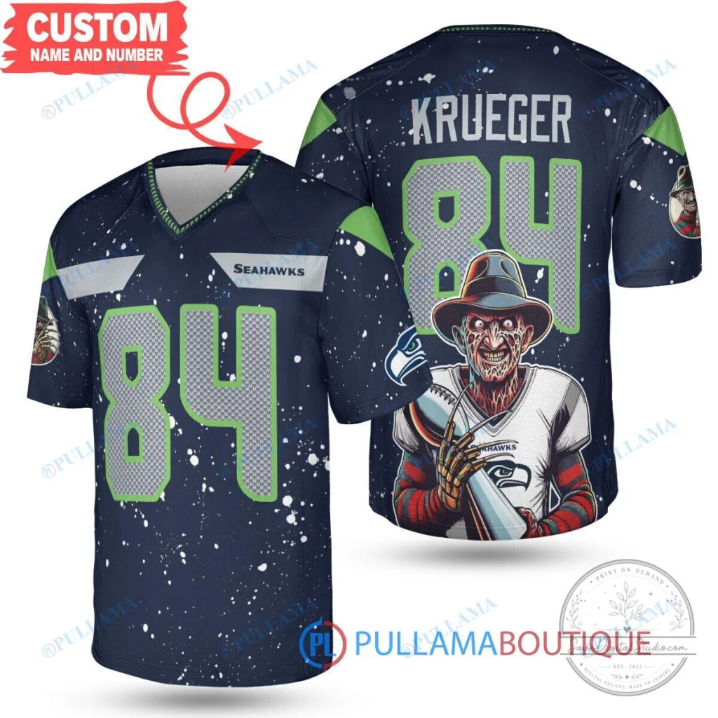 Freddy Krueger Seattle Seahawks Halloween Custom Football Jersey Freddy Krueger Seattle Seahawks Halloween Custom Football Jersey
