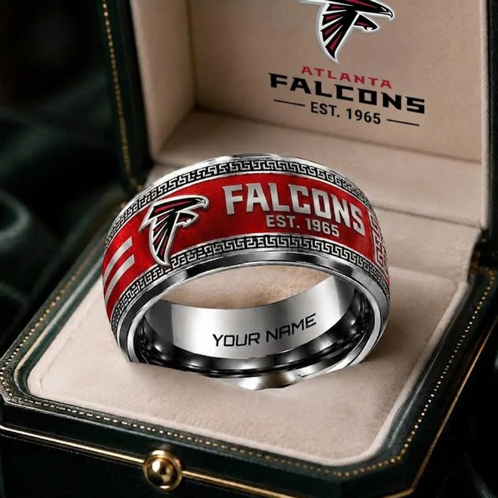 Atlanta Falcons NFL Team Custom Name Engraved Stainless Steel Ring Atlanta Falcons NFL Team Custom Name Engraved Stainless Steel Ring