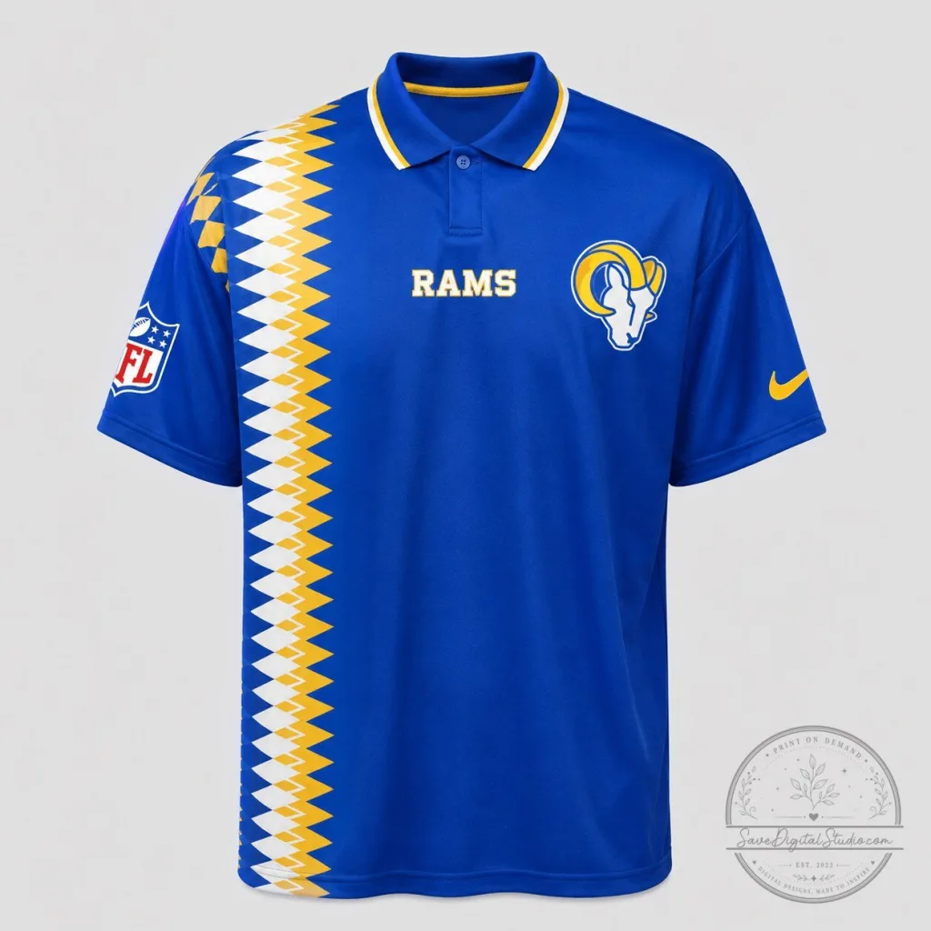 Los Angeles Rams NFL Football Team Blue and Yellow Polo Shirt Los Angeles Rams NFL Football Team Blue and Yellow Polo Shirt