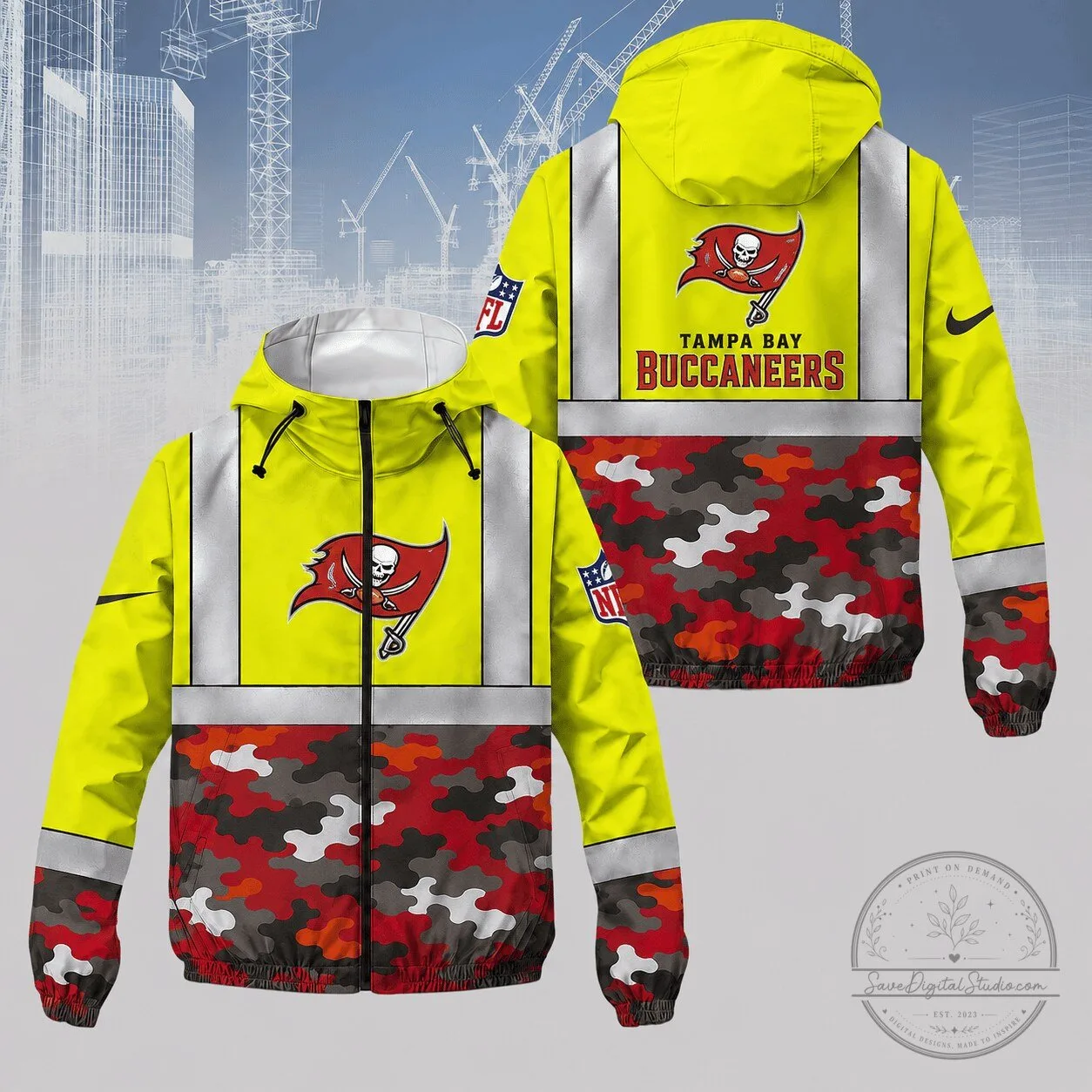 Tampa Bay Buccaneers High Visibility Reflective Camouflage Windbreaker Jacket