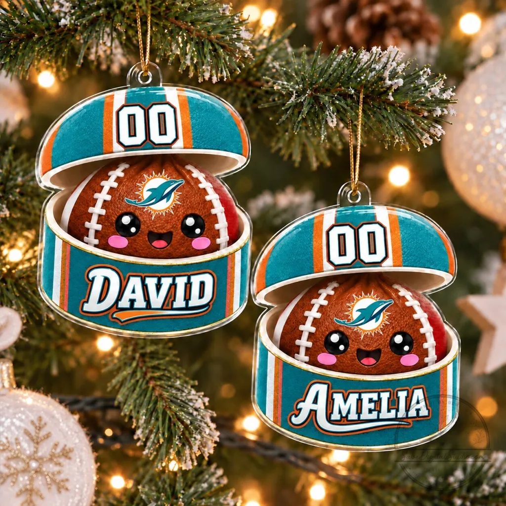 Personalized Miami Dolphins Football Christmas Ornament Custom Name Personalized Miami Dolphins Football Christmas Ornament Custom Name