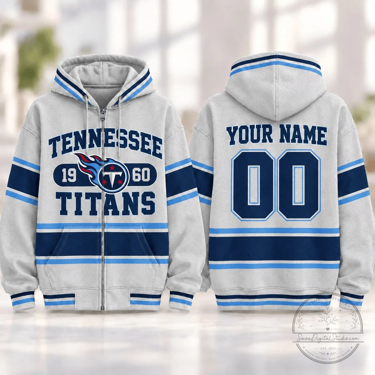 Tennessee Titans Personalized Varsity Stripe Full Zip Hoodie 1 Tennessee Titans Personalized Varsity Stripe Full Zip Hoodie