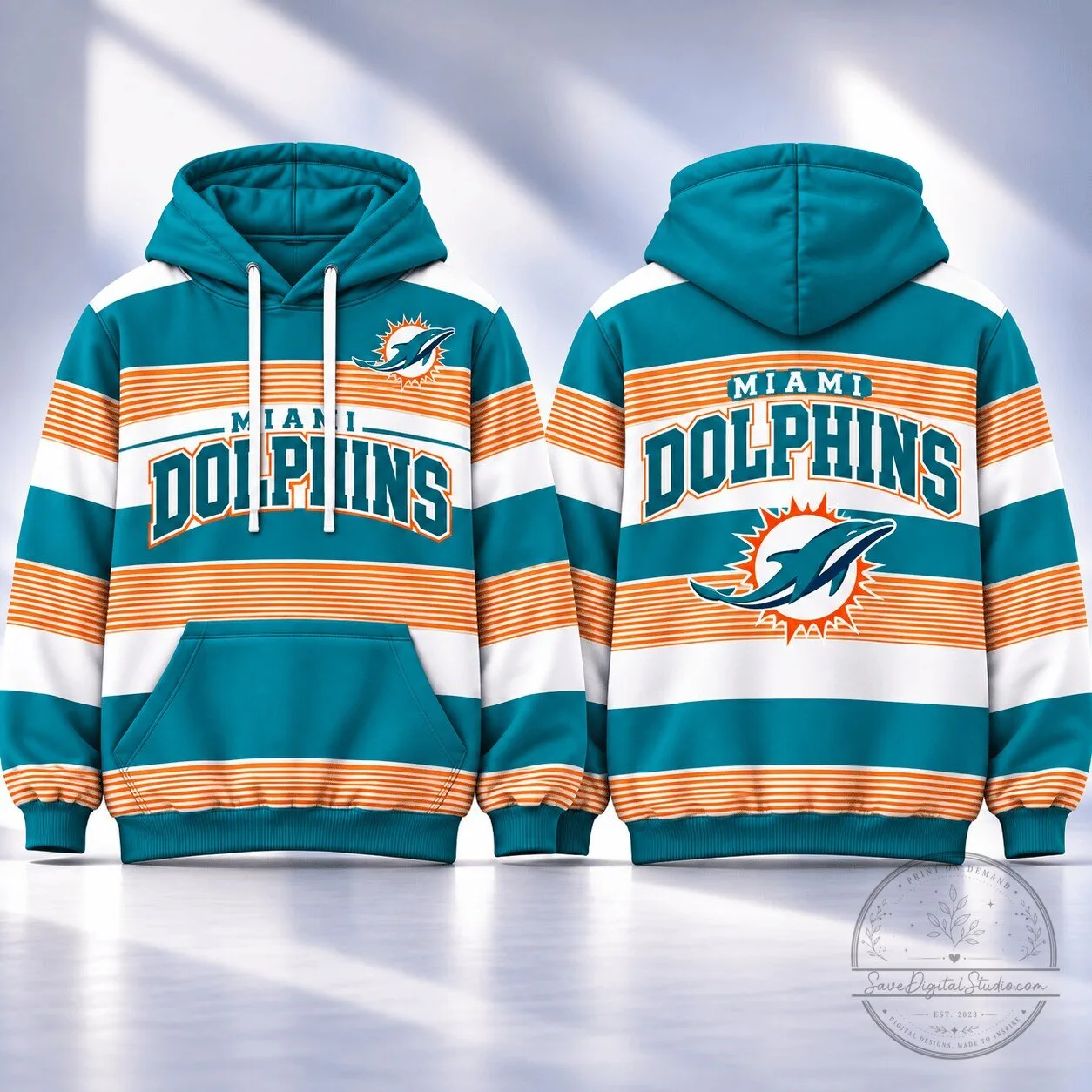 Miami Dolphins NFL Retro Stripe Team Fan Hoodie 1 Miami Dolphins NFL Retro Stripe Team Fan Hoodie