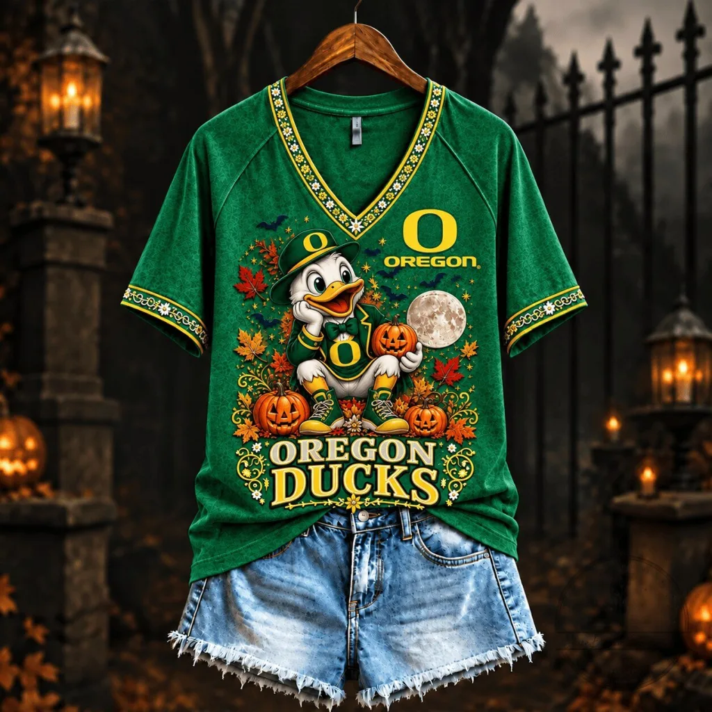 Spooky Season Oregon Ducks Donald Duck Halloween V-Neck T-Shirt Spooky Season Oregon Ducks Donald Duck Halloween V-Neck T-Shirt