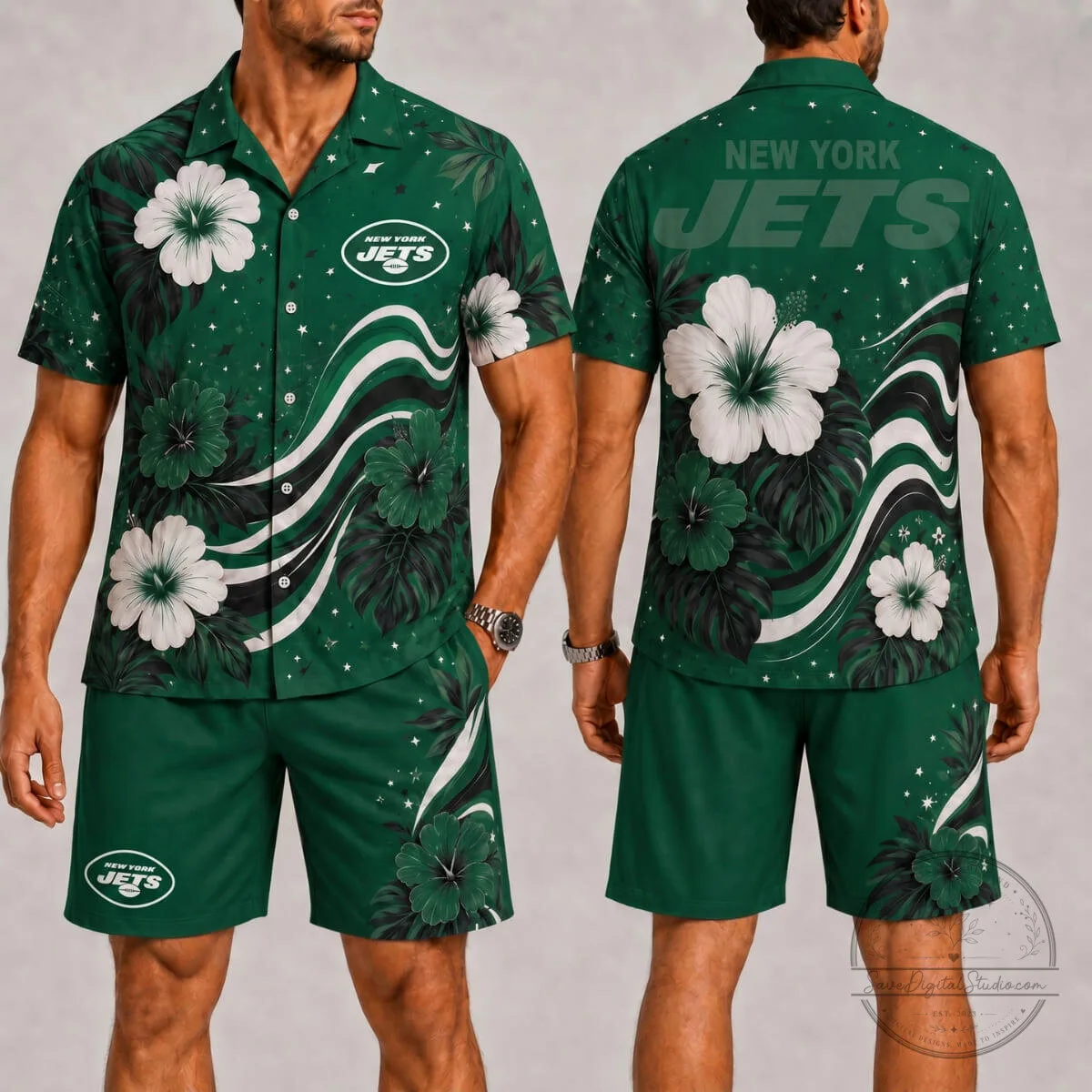 New York Jets Fan Shirt Tropical Hawaiian Button Down 1 New York Jets Fan Shirt Tropical Hawaiian Button Down