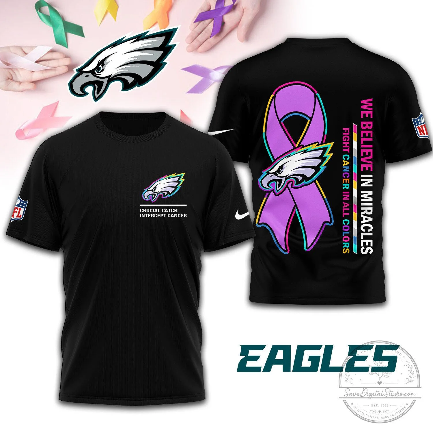 Philadelphia Eagles NFL Crucial Catch Intercept Cancer T-Shirt