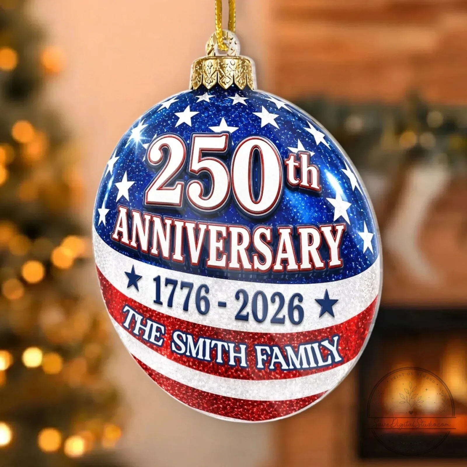 250th Anniversary 1776-2026 Personalized Family Name Christmas Ornament 9 250th Anniversary 1776-2026 Personalized Family Name Christmas Ornament