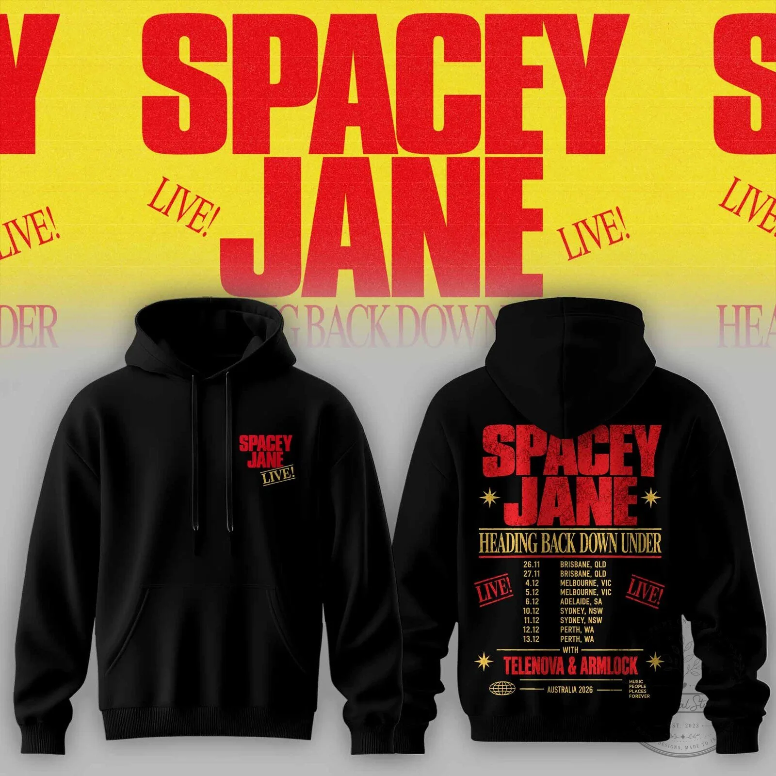 Spacey Jane Heading Back Down Under Australian Tour 2026 Black Hoodie