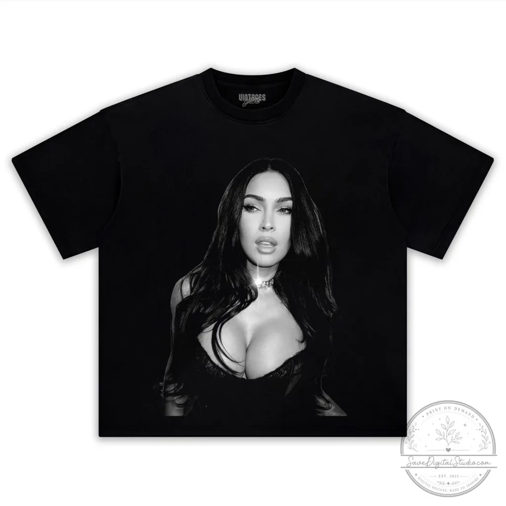 Black and White Portrait T-Shirt Featuring Megan Fox Black and White Portrait T-Shirt Featuring Megan Fox