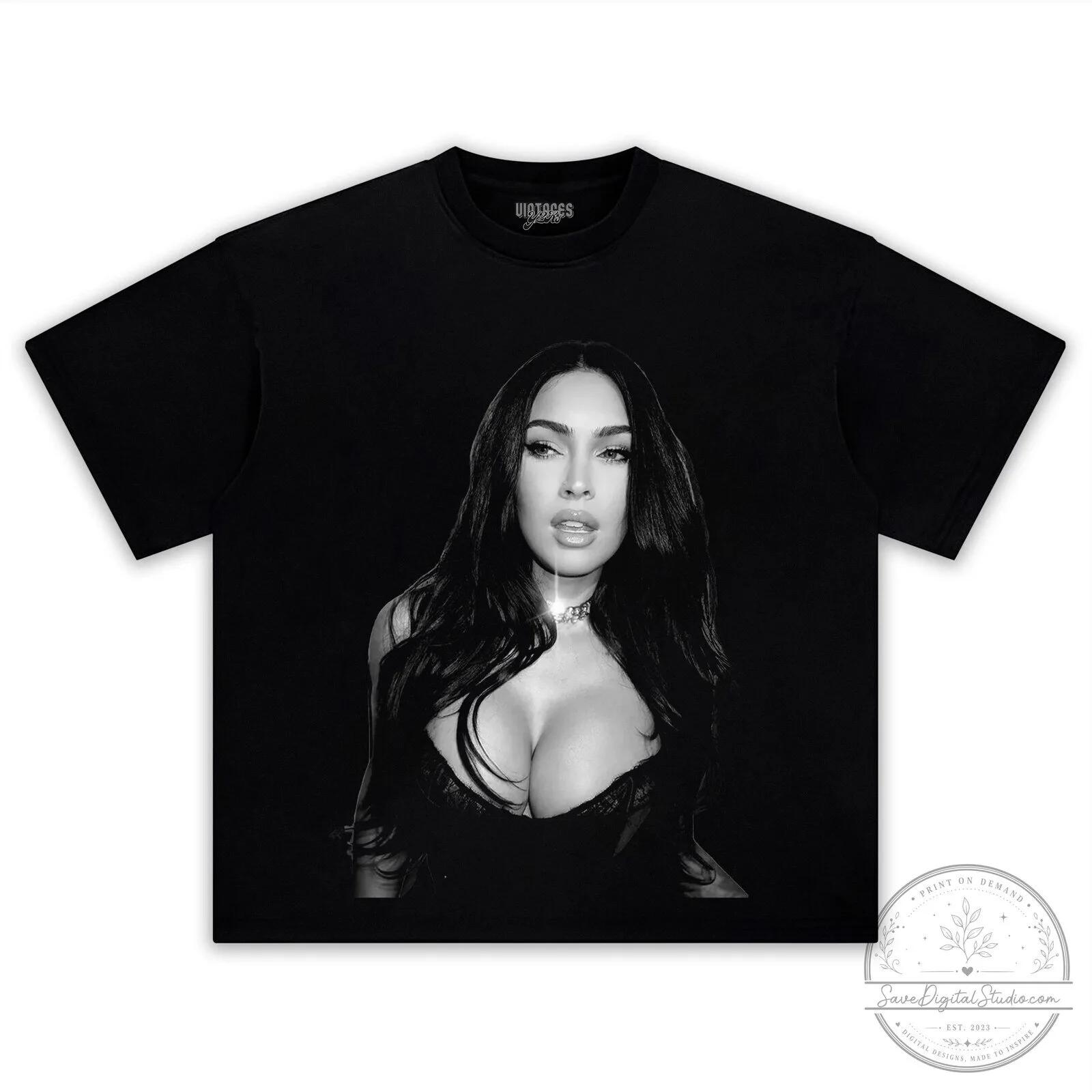 Black and White Portrait T-Shirt Featuring Megan Fox