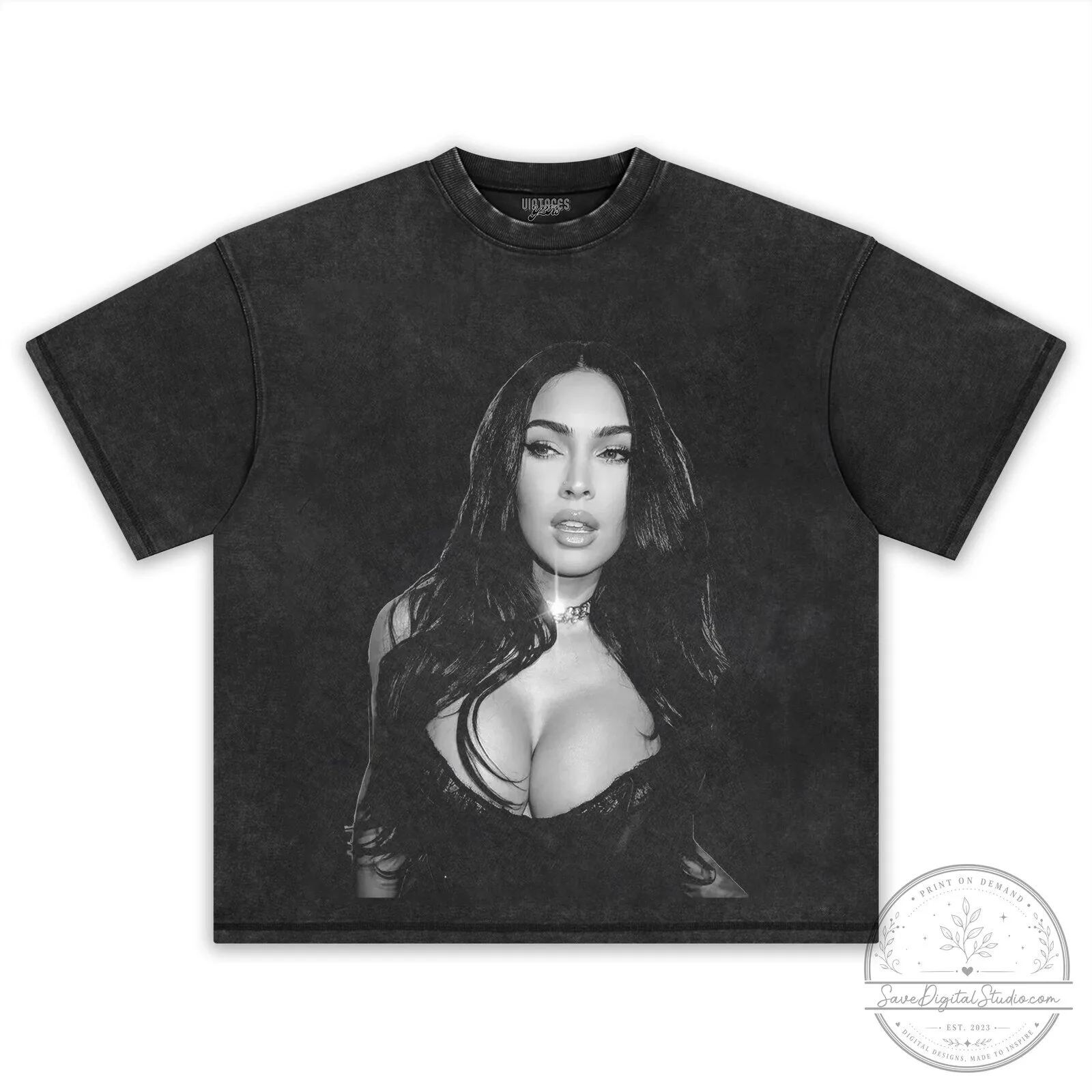 Black and White Portrait T-Shirt Featuring Megan Fox 9 Black and White Portrait T-Shirt Featuring Megan Fox