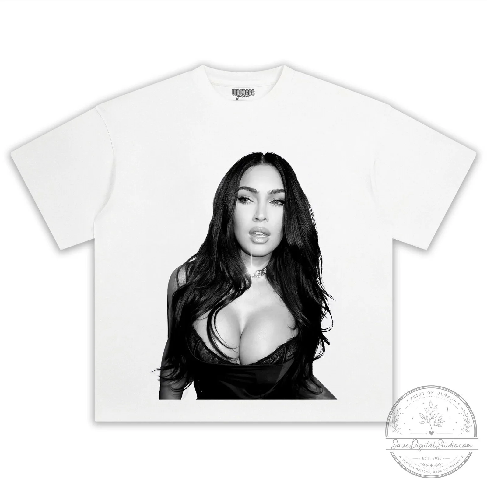Black and White Portrait T-Shirt Featuring Megan Fox 10 Black and White Portrait T-Shirt Featuring Megan Fox
