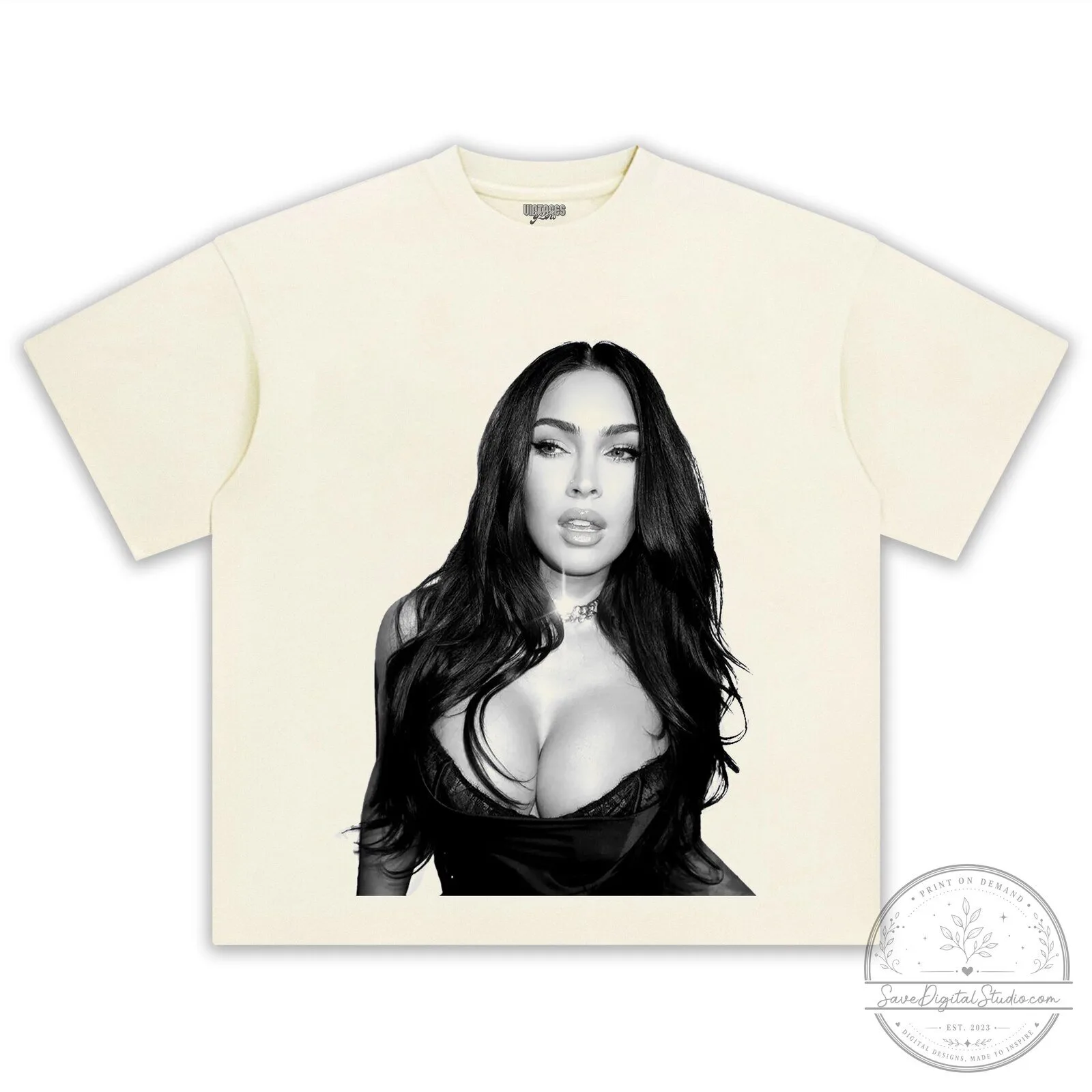 Black and White Portrait T-Shirt Featuring Megan Fox 11 Black and White Portrait T-Shirt Featuring Megan Fox