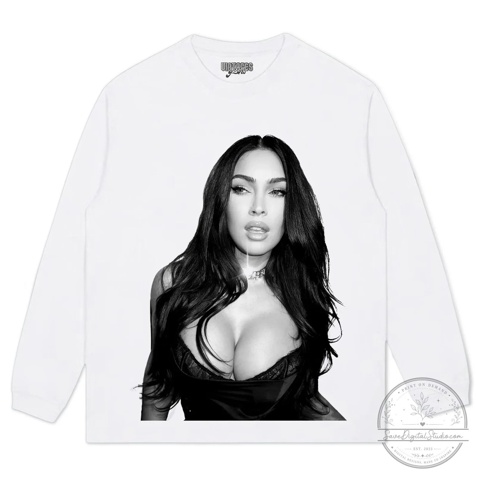 Black and White Portrait T-Shirt Featuring Megan Fox 14 Black and White Portrait T-Shirt Featuring Megan Fox