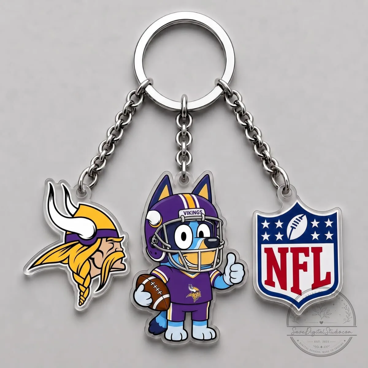 Minnesota Vikings Bluey Football Player National Football League Triple Charm Keychain