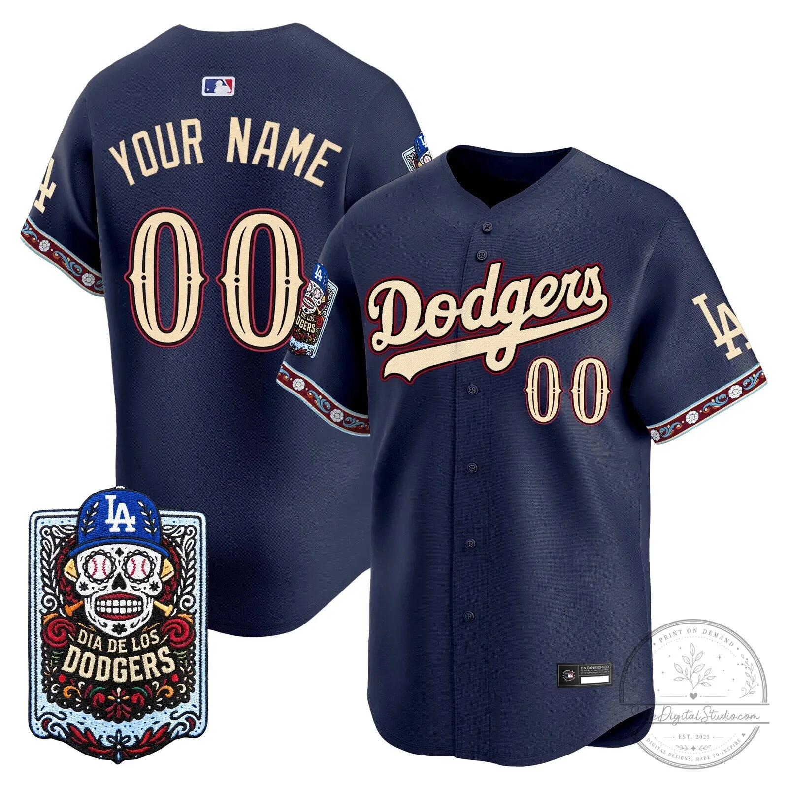 Custom Baseball Jersey for Dia de los Muertos by Los Angeles Dodgers