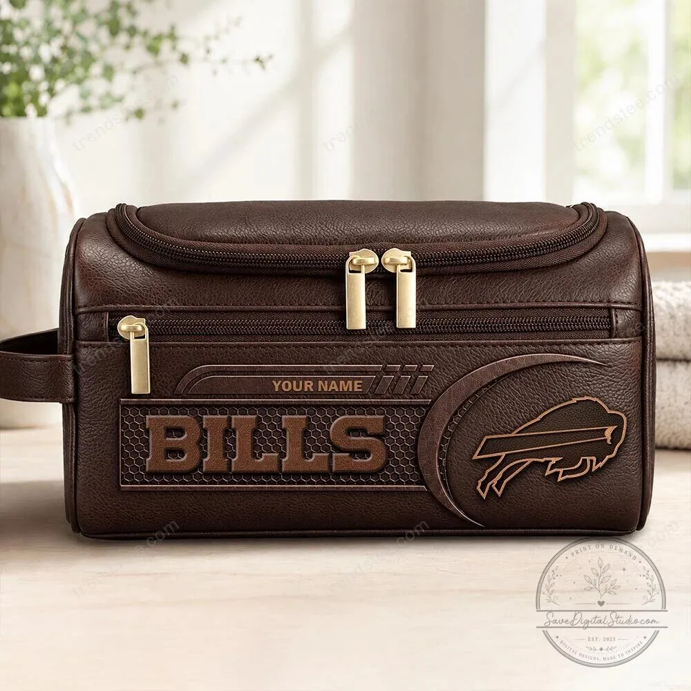 Buffalo Bills Personalized Leather Toiletry Bag for Men