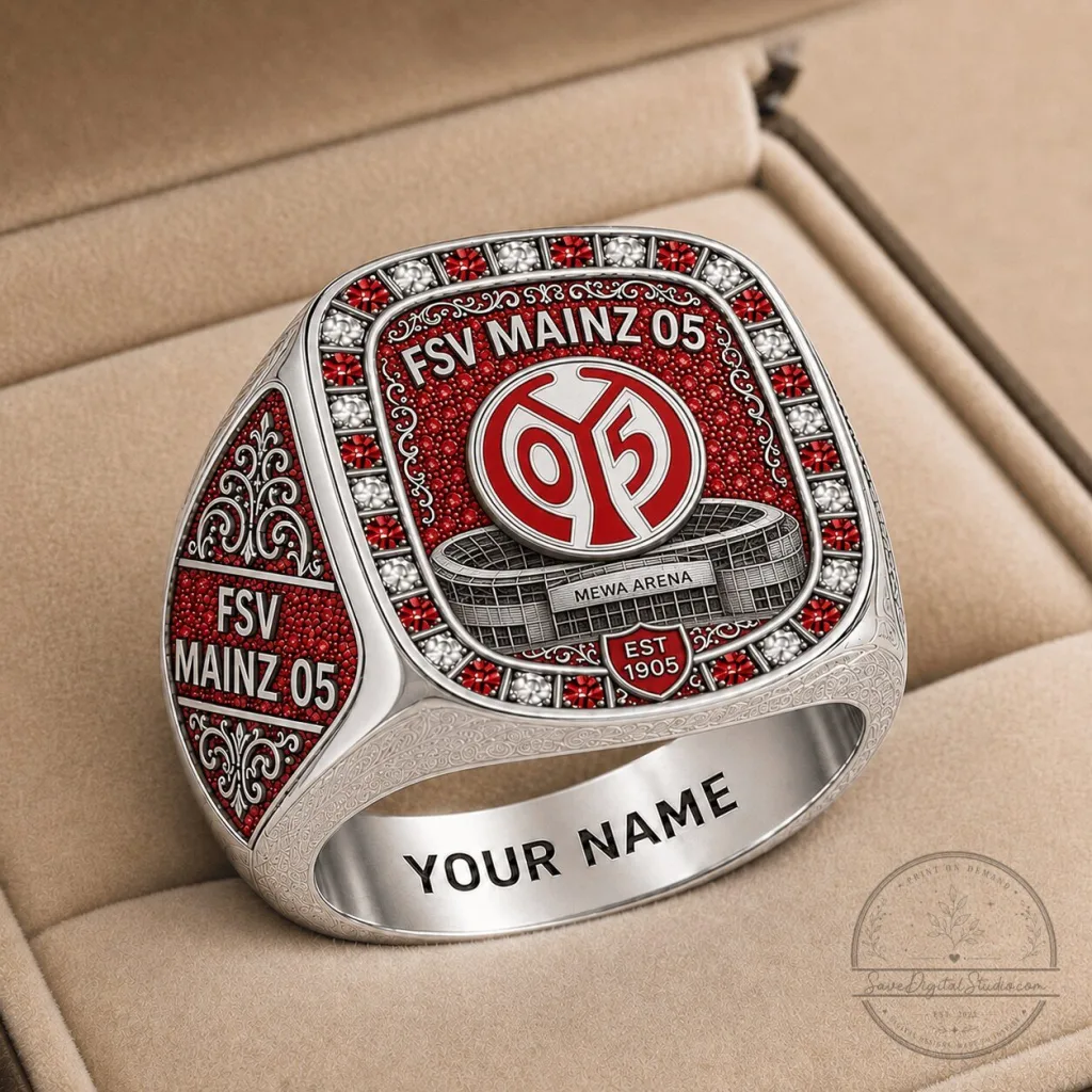 FSV Mainz 05 Bundesliga Football Club Fan Ring with Custom Name Engraving FSV Mainz 05 Bundesliga Football Club Fan Ring with Custom Name Engraving