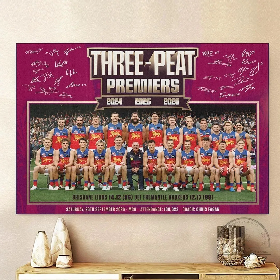 Brisbane Lions AFL Three-Peat Premiers 2026 Commemorative Wall Art Canvas