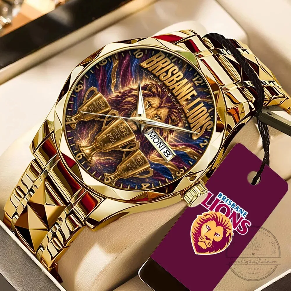 Luxury Quartz Watch in Gold Celebrating Brisbane Lions Threepeat Premiership