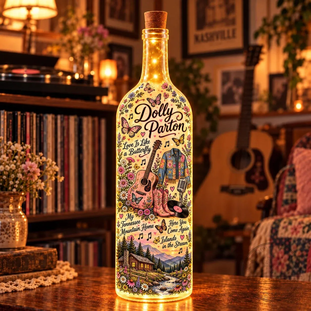 Dolly Parton Country Music Lighted Bottle Lamp, Jolene Fan Gift Decor