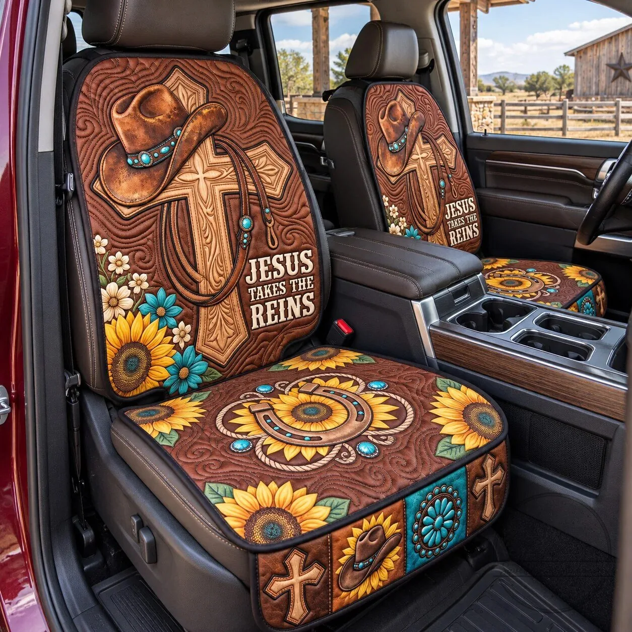 Jesus Takes The Reins Western Grace Quilted Car Seat Cover Protector