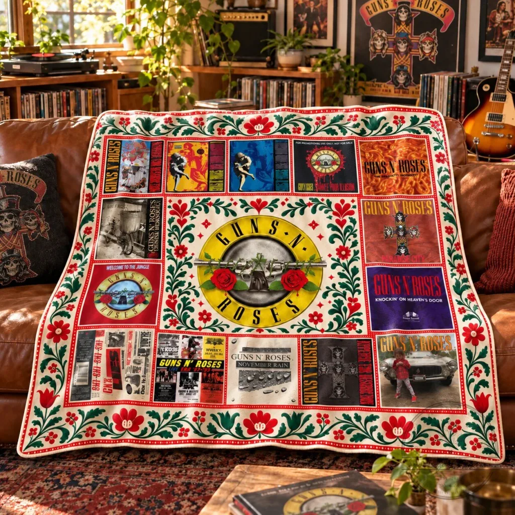 Guns N' Roses Album Covers Collage Sherpa Fleece Throw Blanket Guns N' Roses Album Covers Collage Sherpa Fleece Throw Blanket