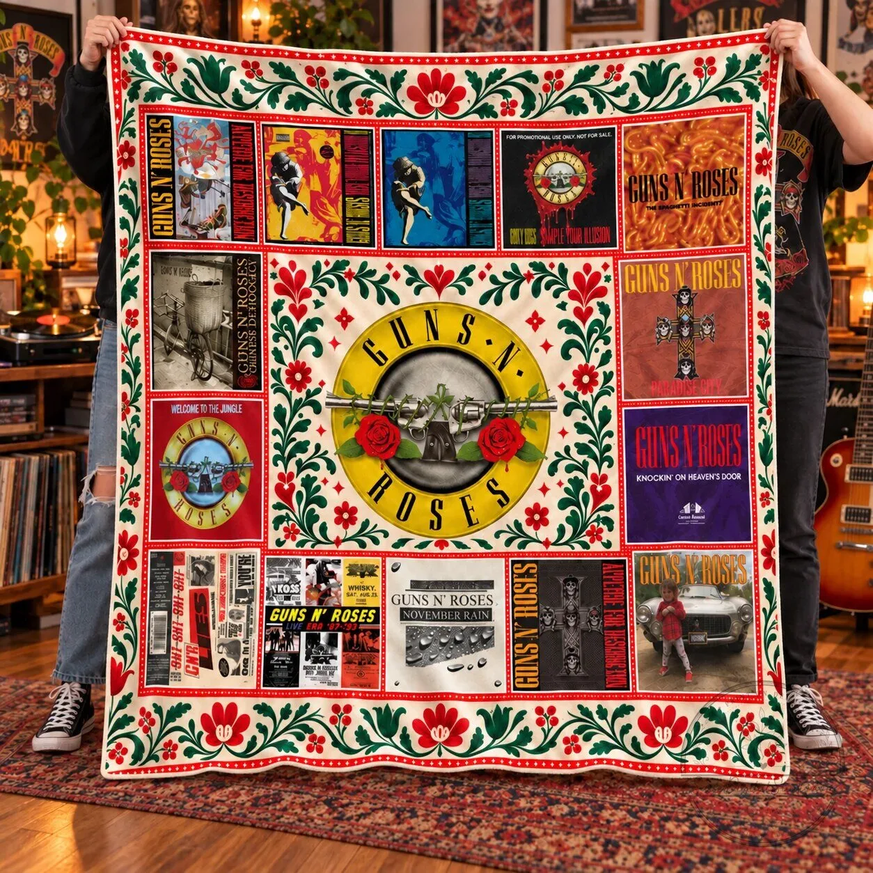 Guns N' Roses Album Covers Collage Sherpa Fleece Throw Blanket 6 Guns N