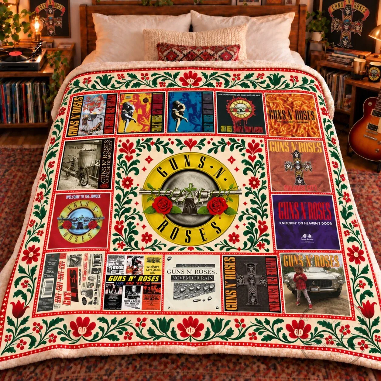 Guns N' Roses Album Covers Collage Sherpa Fleece Throw Blanket 7 Guns N