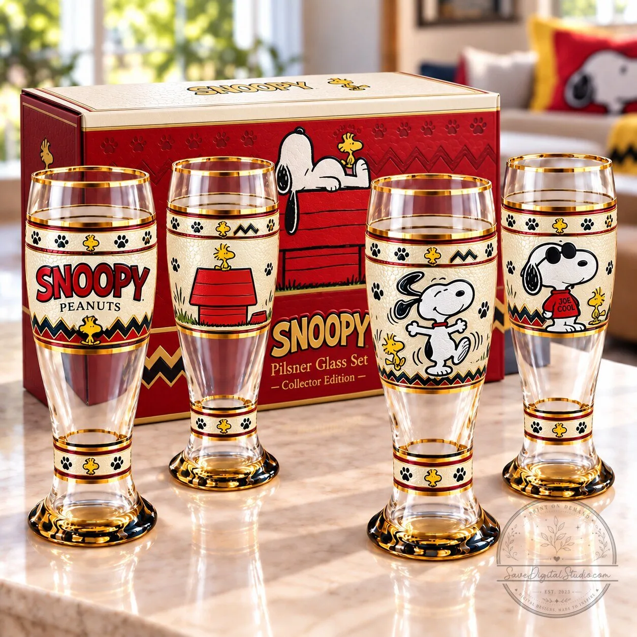Snoopy Peanuts Collector Edition Pilsner Drinking Glass Set of Four