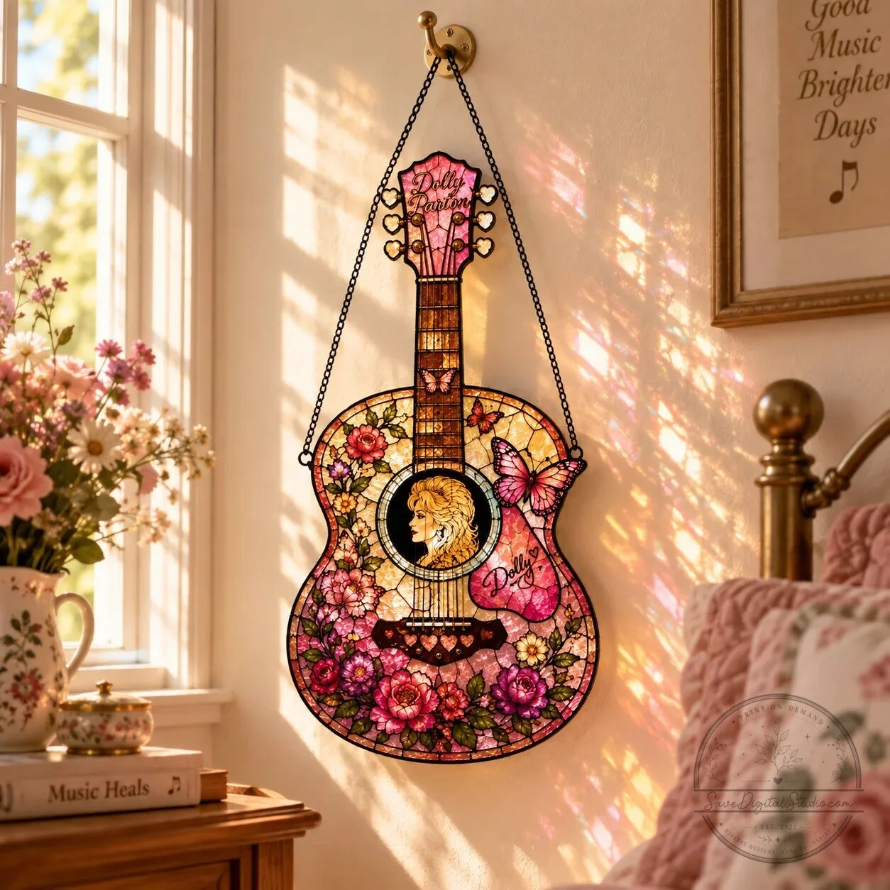 Dolly Parton Stained Glass Guitar Suncatcher Window Decor 5 Dolly Parton Stained Glass Guitar Suncatcher Window Decor