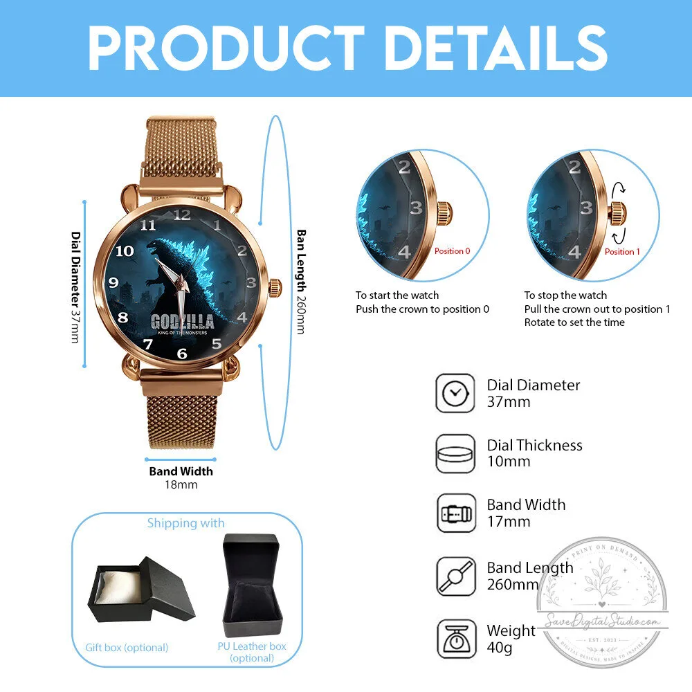 Godzilla King of the Monsters Women's Rose Gold Mesh Strap Watch 11 Godzilla King of the Monsters Women