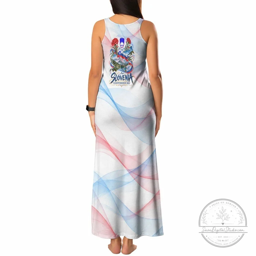 Patriotic Maxi Dress Featuring Mount Triglav Flag and Red Carnation for Slovenia Independence Day 3 Patriotic Maxi Dress Featuring Mount Triglav Flag and Red Carnation for Slovenia Independence Day