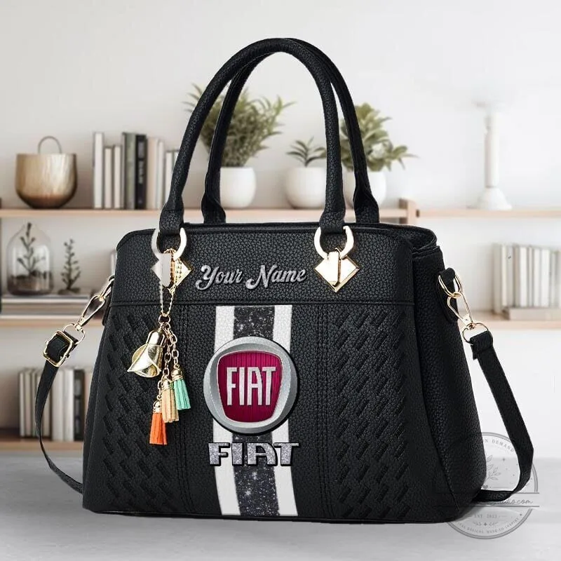 Fiat Car Logo Personalized Name Black Leather Women's Handbag 15 Fiat Car Logo Personalized Name Black Leather Women