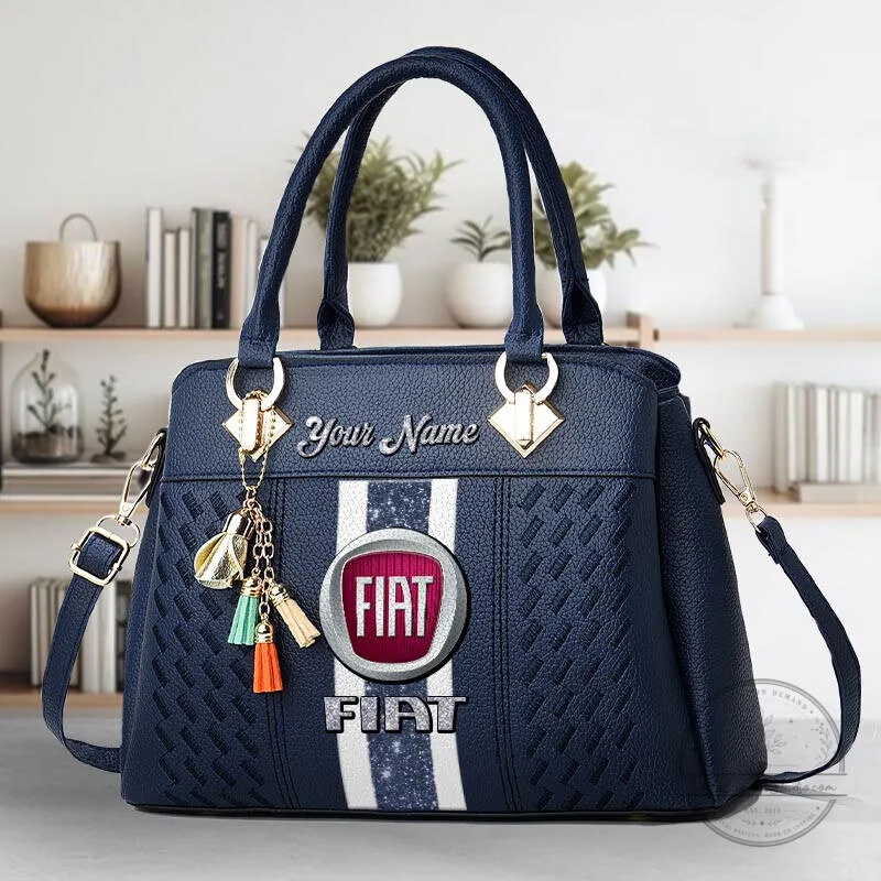 Fiat Car Logo Personalized Name Black Leather Women's Handbag 16 Fiat Car Logo Personalized Name Black Leather Women