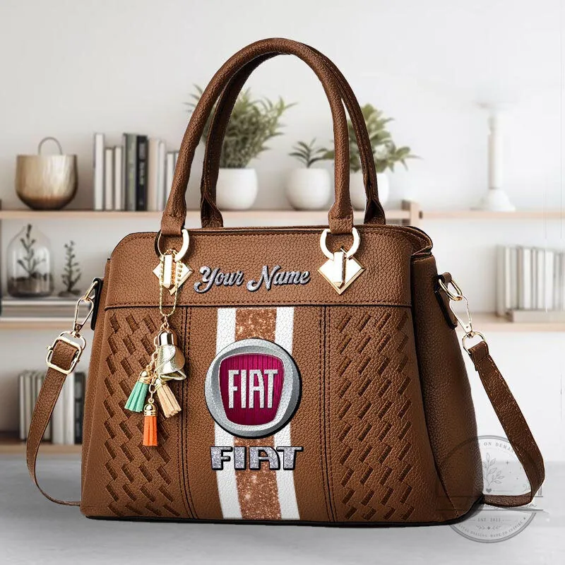 Fiat Car Logo Personalized Name Black Leather Women's Handbag 17 Fiat Car Logo Personalized Name Black Leather Women
