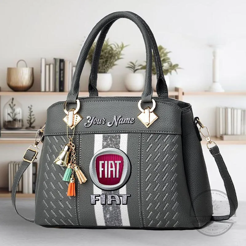 Fiat Car Logo Personalized Name Black Leather Women's Handbag 18 Fiat Car Logo Personalized Name Black Leather Women