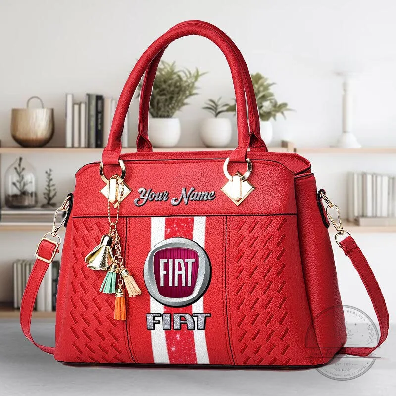 Fiat Car Logo Personalized Name Black Leather Women's Handbag 20 Fiat Car Logo Personalized Name Black Leather Women