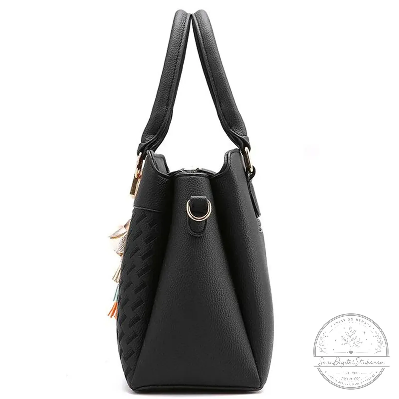 Fiat Car Logo Personalized Name Black Leather Women's Handbag 24 Fiat Car Logo Personalized Name Black Leather Women
