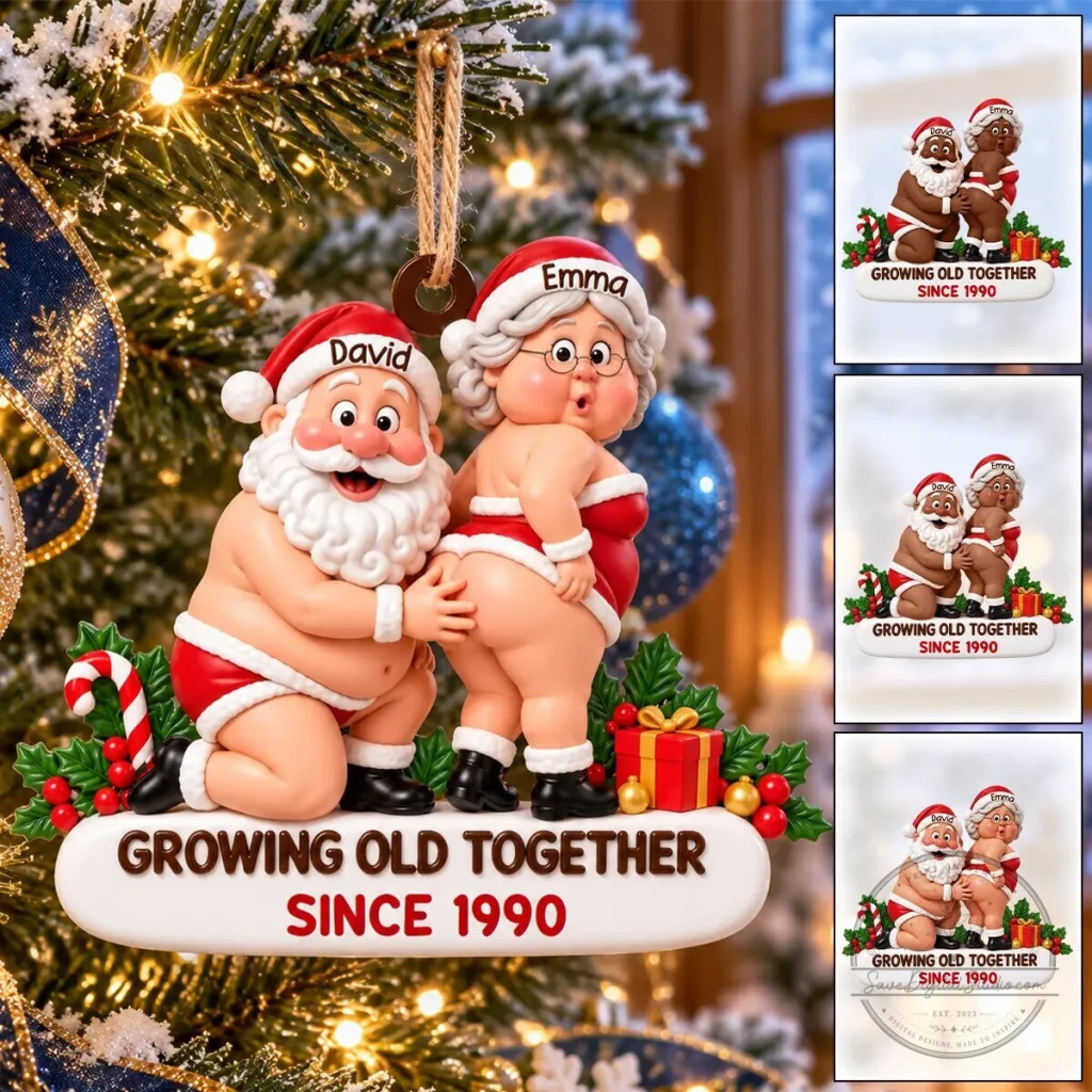Funny Naughty Santa Couple Personalized Christmas Tree Ornament Funny Naughty Santa Couple Personalized Christmas Tree Ornament