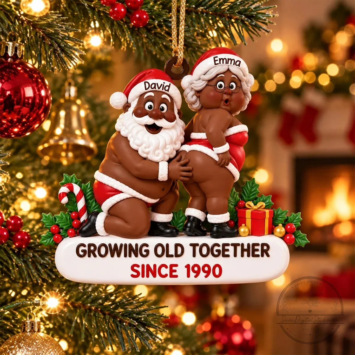 Funny Naughty Santa Couple Personalized Christmas Tree Ornament 4 Funny Naughty Santa Couple Personalized Christmas Tree Ornament