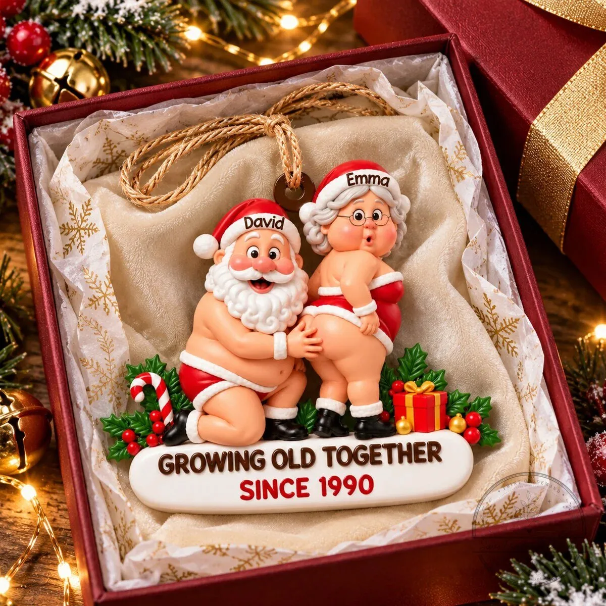 Funny Naughty Santa Couple Personalized Christmas Tree Ornament 5 Funny Naughty Santa Couple Personalized Christmas Tree Ornament
