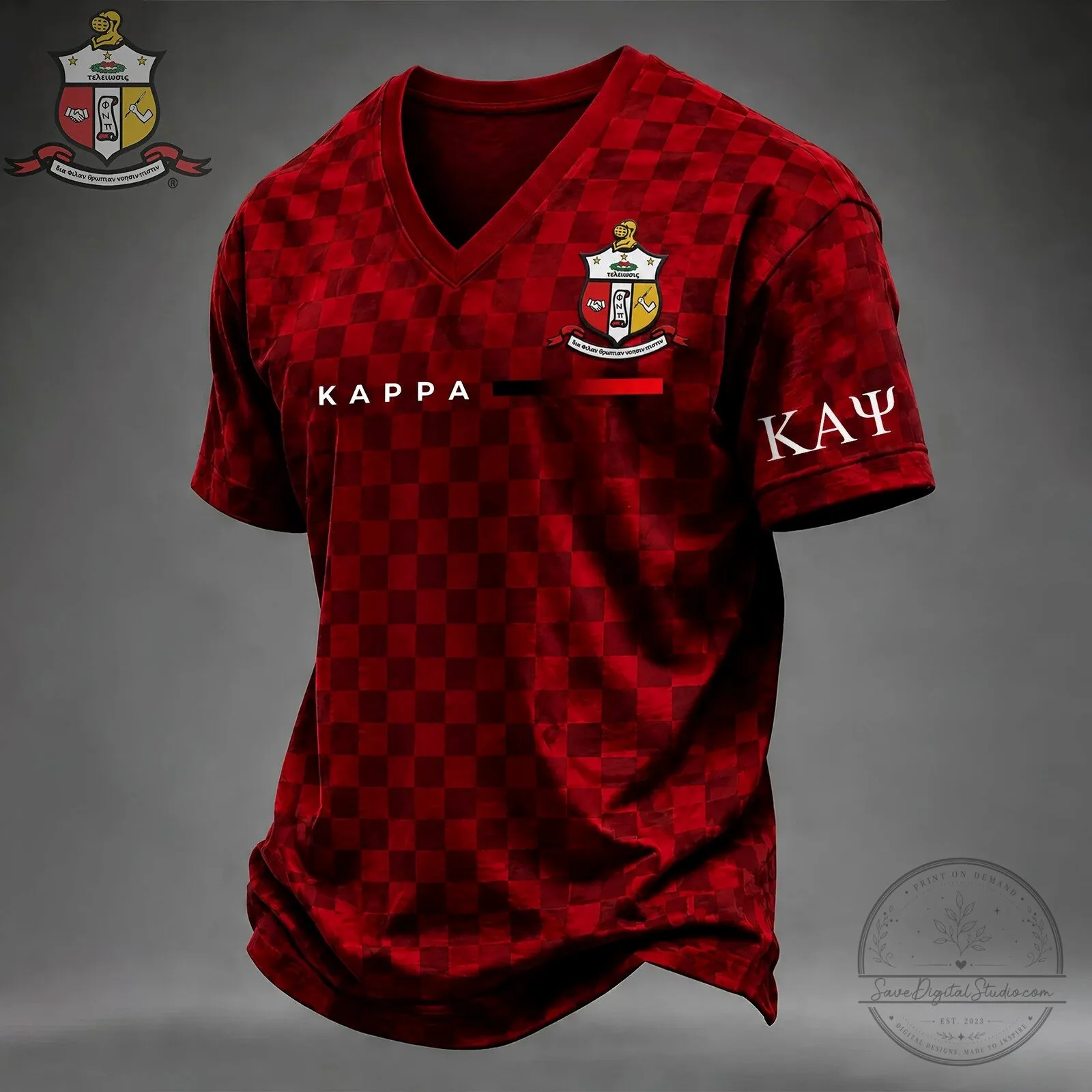 Kappa Alpha Psi Fraternity Red Checkered V-Neck Short Sleeve T-Shirt 3 Kappa Alpha Psi Fraternity Red Checkered V-Neck Short Sleeve T-Shirt