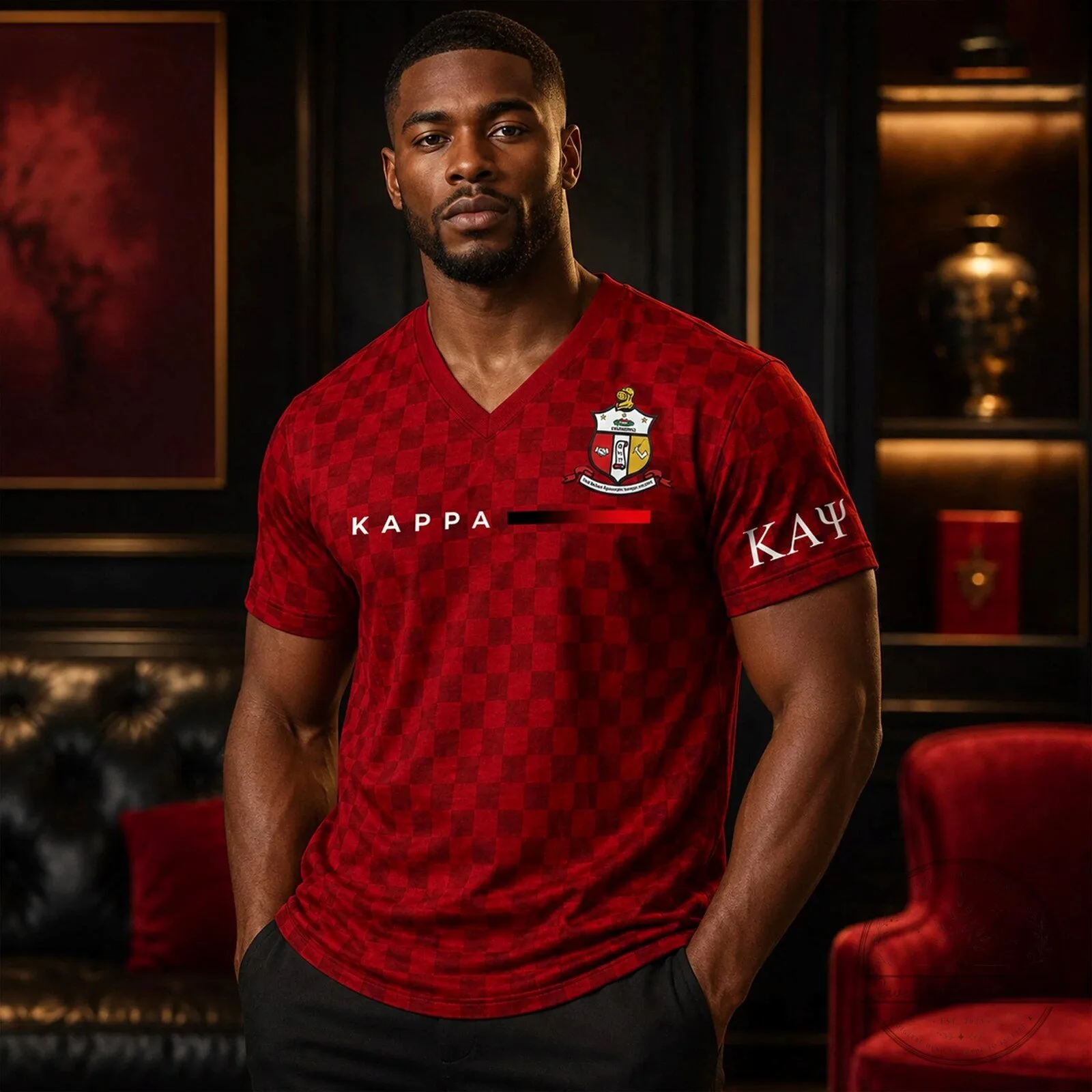 Kappa Alpha Psi Fraternity Red Checkered V-Neck Short Sleeve T-Shirt 5 Kappa Alpha Psi Fraternity Red Checkered V-Neck Short Sleeve T-Shirt